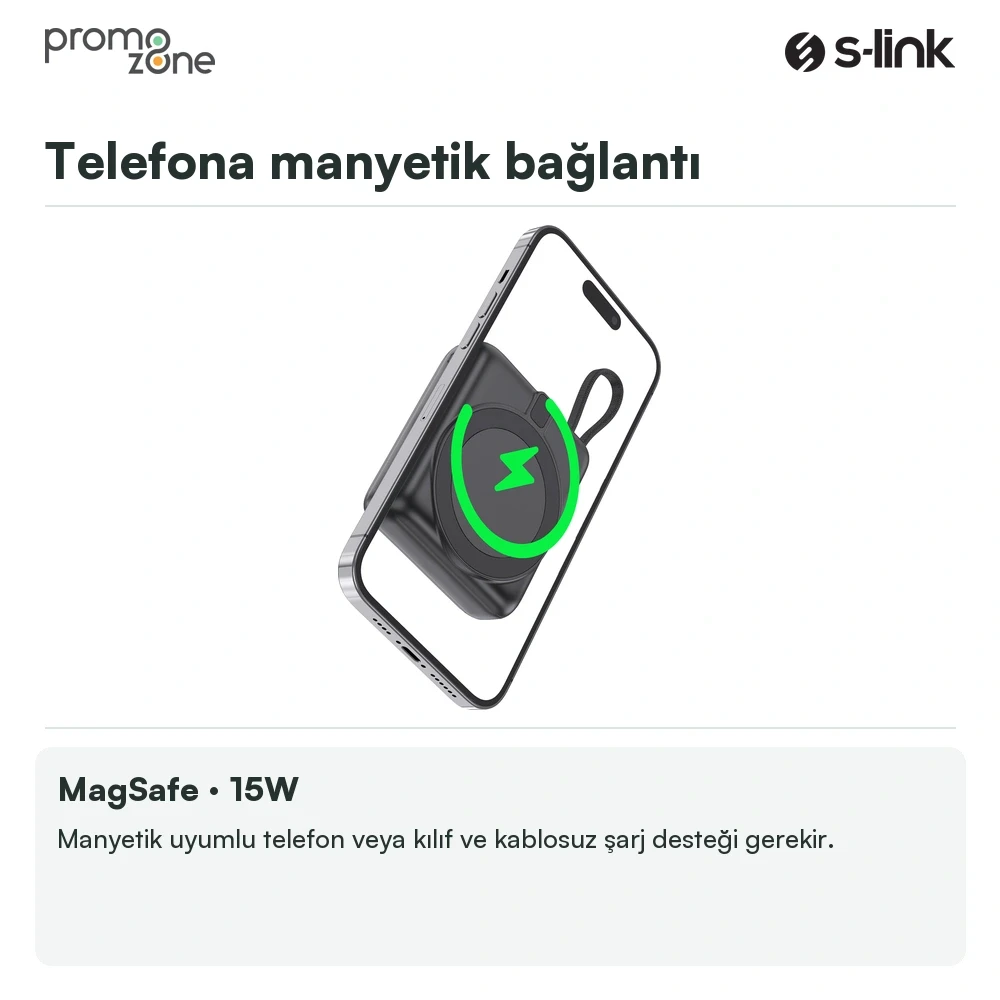 S-link M10L 10000mAh MagSafe 15W PD22.5W + QC3.0 18W LED Logo Şarj Cihazı Powerbank Promozone