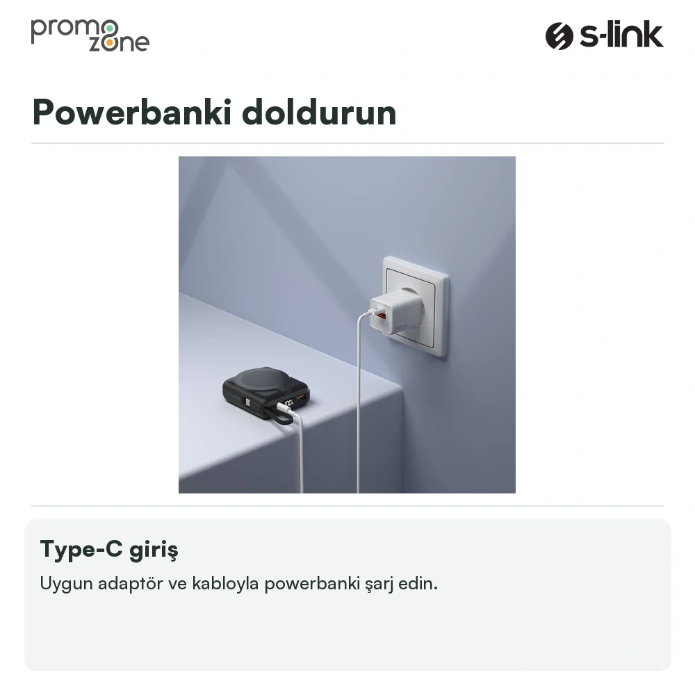 S-link M10L 10000mAh MagSafe 15W PD22.5W + QC3.0 18W LED Logo Şarj Cihazı Powerbank Promozone