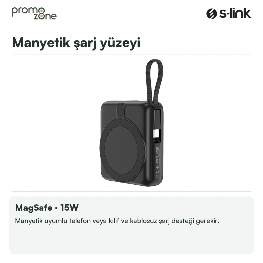 S-link M10L 10000mAh MagSafe 15W PD22.5W + QC3.0 18W LED Logo Şarj Cihazı Powerbank Promozone