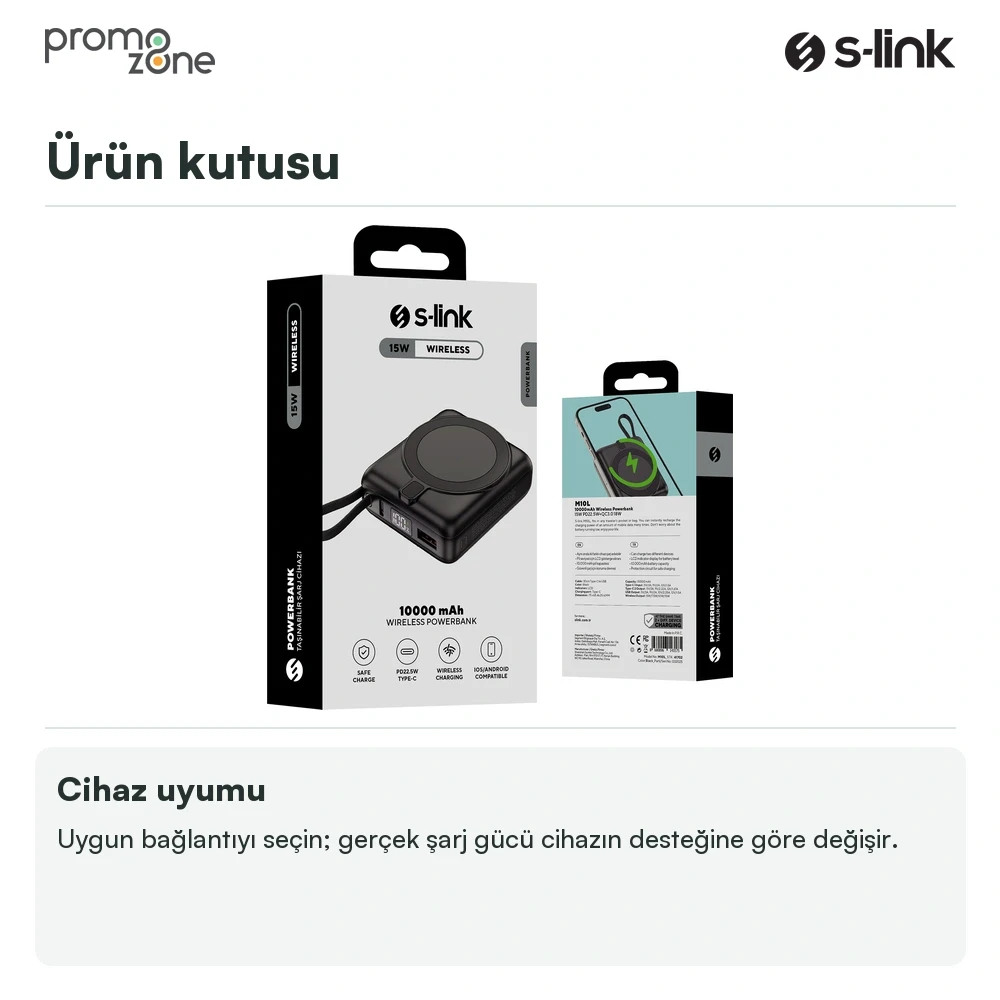 S-link M10L 10000mAh MagSafe 15W PD22.5W + QC3.0 18W LED Logo Şarj Cihazı Powerbank Promozone