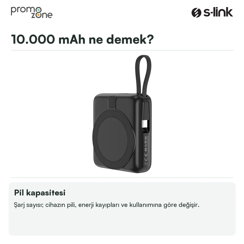 S-link M10L 10000mAh MagSafe 15W PD22.5W + QC3.0 18W LED Logo Şarj Cihazı Powerbank Promozone