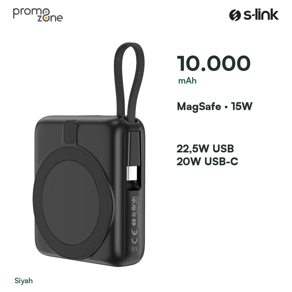 S-link M10L 10000mAh MagSafe 15W PD22.5W + QC3.0 18W LED Logo Şarj Cihazı Powerbank Promozone