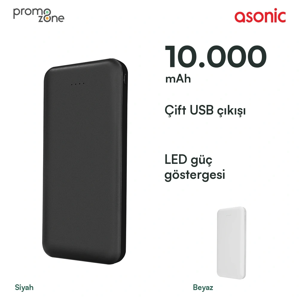 Asonic AS-P10 10000mAh Micro+Type-C+USB Taşınabilir Pil Şarj Cihazı Powerbank