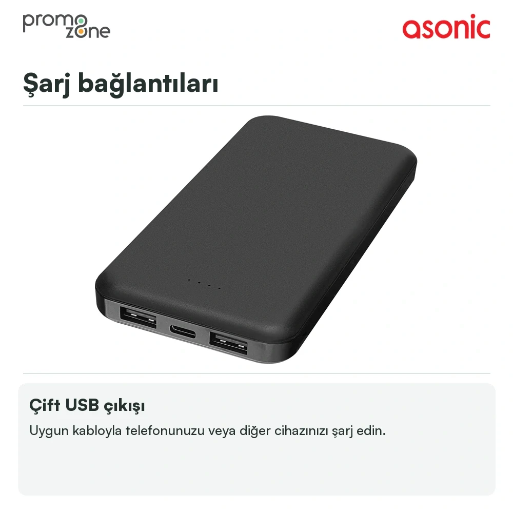 Asonic AS-P10 10000mAh Micro+Type-C+USB Taşınabilir Pil Şarj Cihazı Powerbank