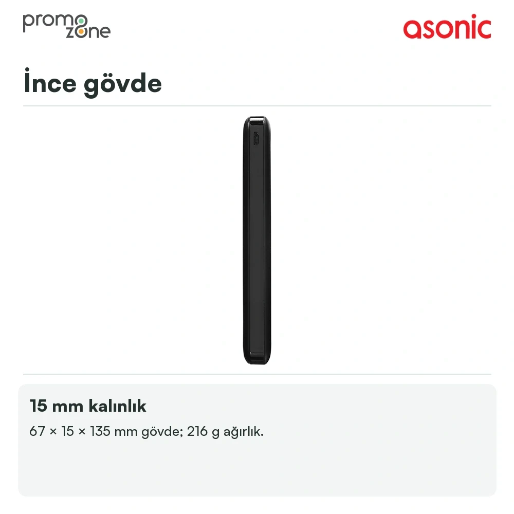 Asonic AS-P10 10000mAh Micro+Type-C+USB Taşınabilir Pil Şarj Cihazı Powerbank