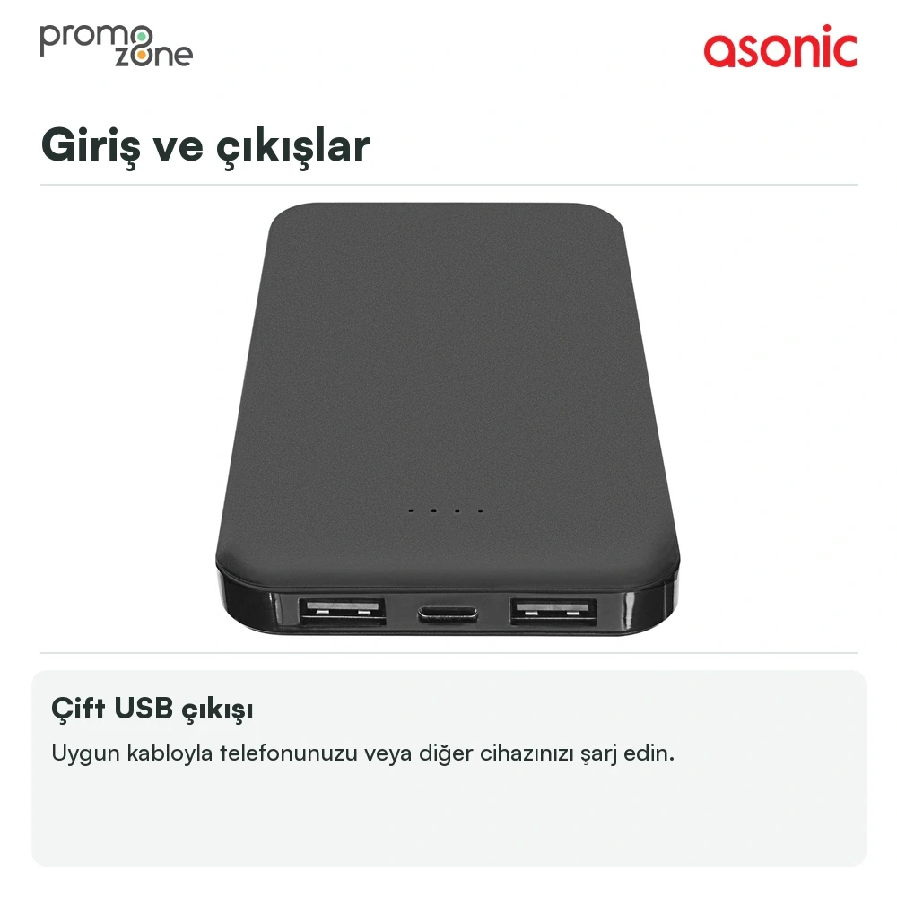 Asonic AS-P10 10000mAh Micro+Type-C+USB Taşınabilir Pil Şarj Cihazı Powerbank