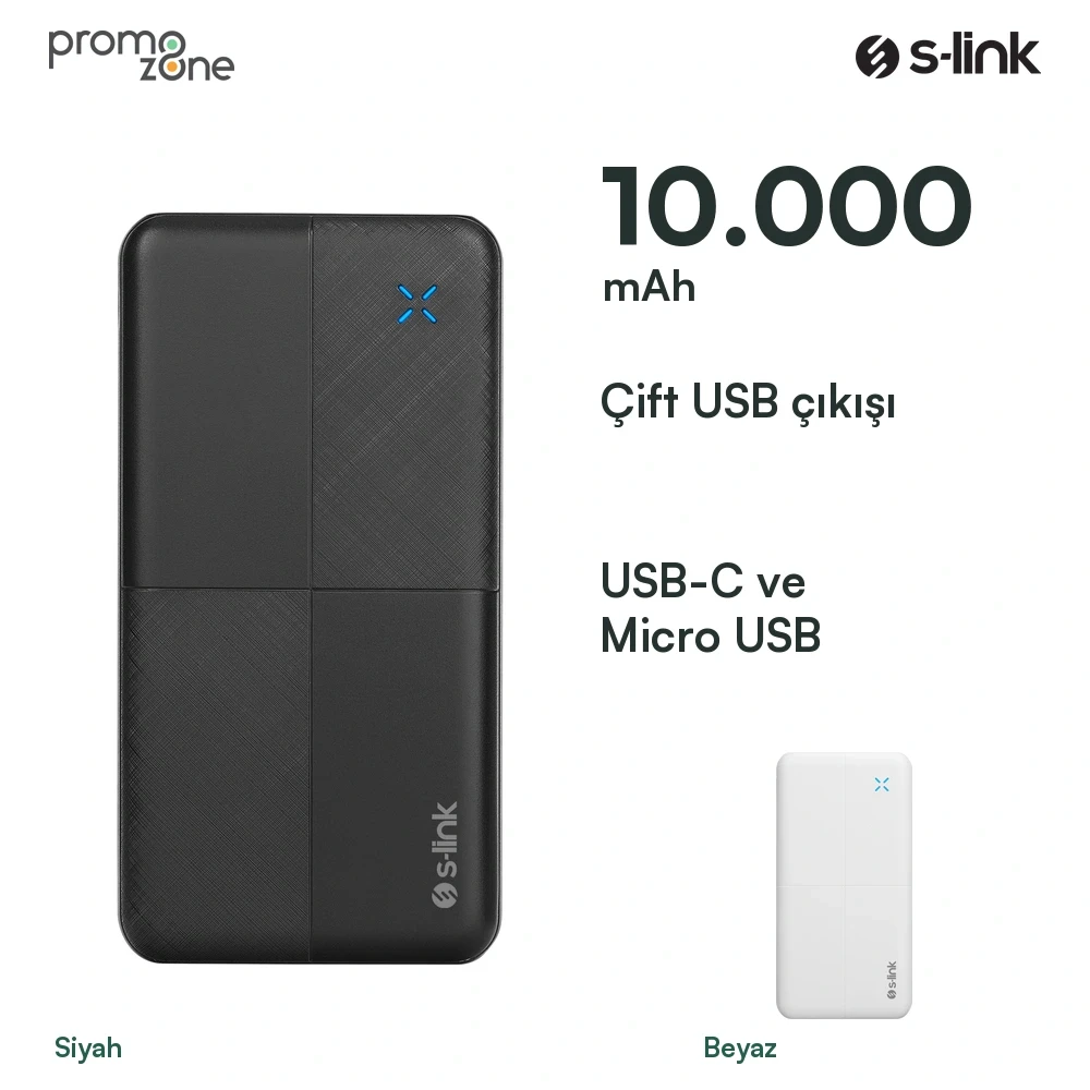 S-link IP-G12N 10000mAh Micro+Usb+ Type-C Giriş+Çıkış Taşınabilir Pil Şarj Cihazı Powerbank