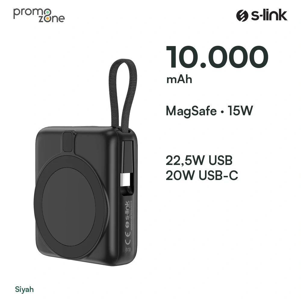 S-link M10L 10000mAh MagSafe 15W PD22.5W + QC3.0 18W LED Logo Şarj Cihazı Powerbank