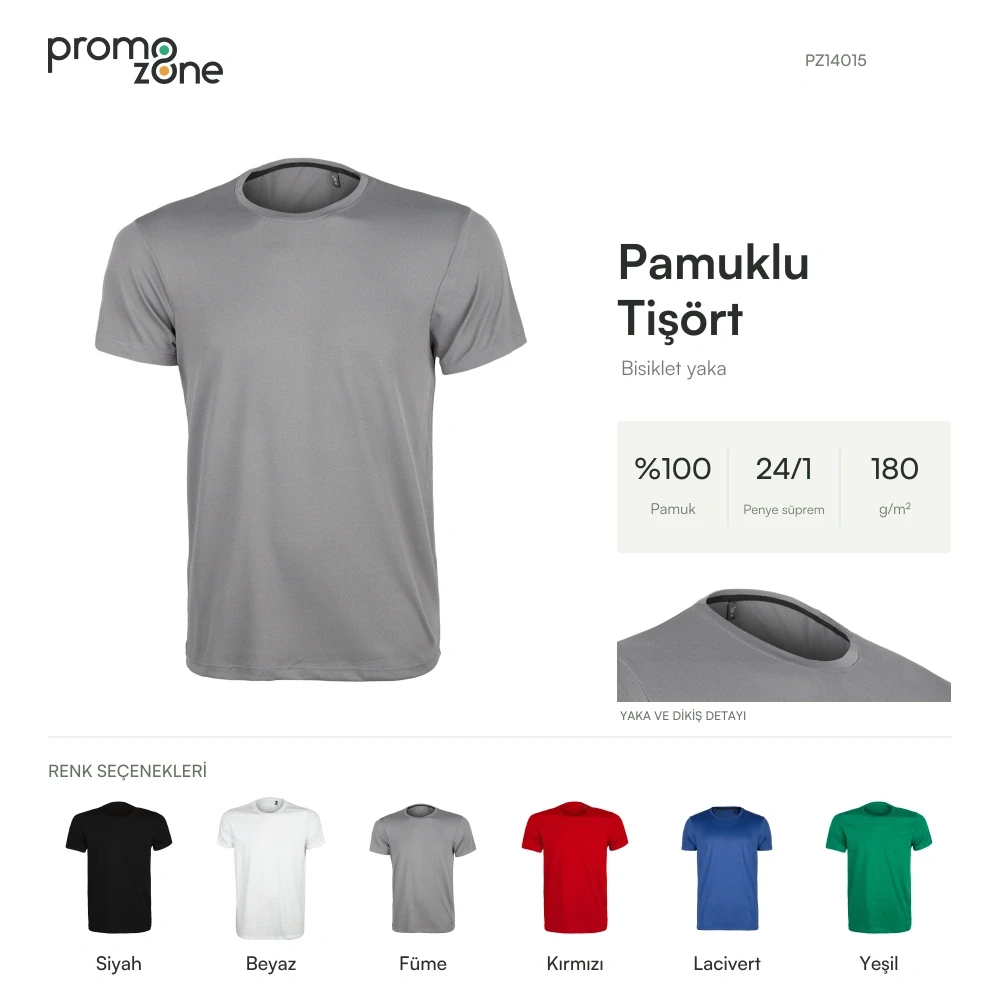 %100 Pamuklu 180 gsm Kaliteli Bisiklet Yaka Tişört