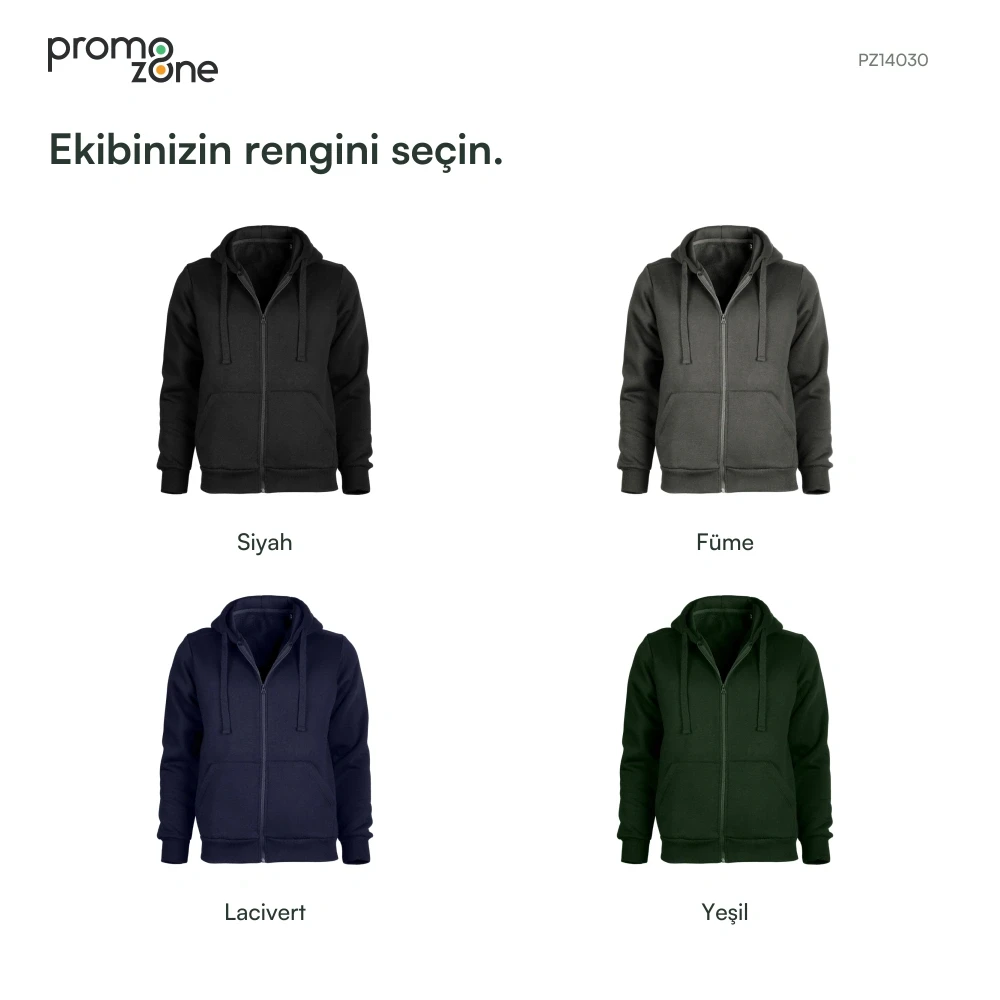 Pamuklu Kaliteli Yetişkin Kapüşonlu Fermuarlı Sweatshirt Promozone