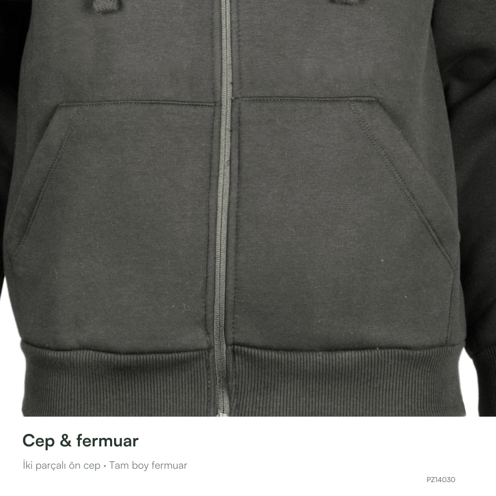 Pamuklu Kaliteli Yetişkin Kapüşonlu Fermuarlı Sweatshirt Promozone