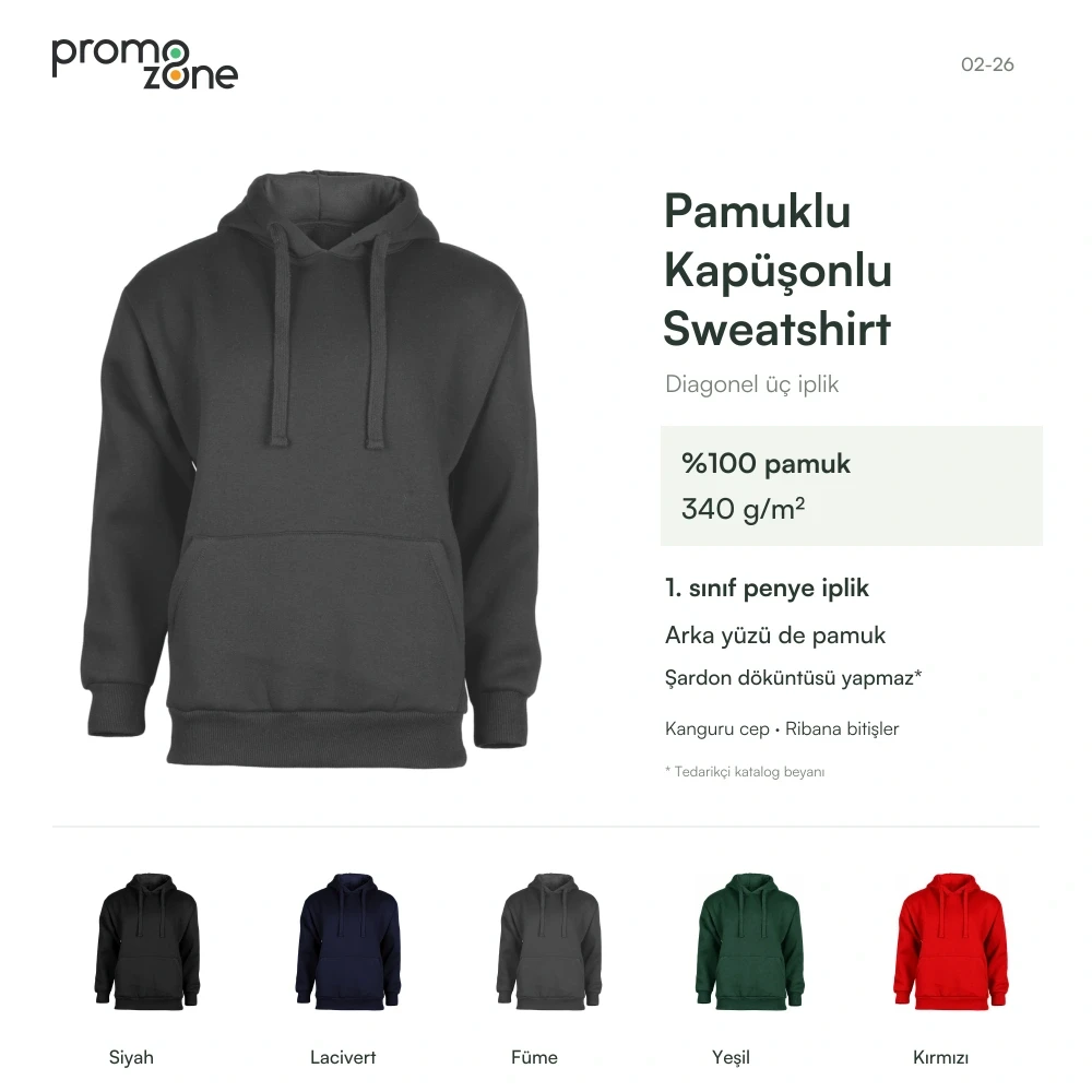 Pamuklu Kaliteli Yetişkin Kapüşonlu Sweatshirt