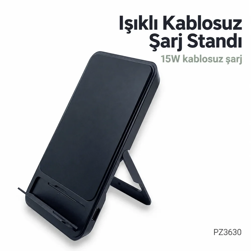 Işıklı Kablosuz Şarj Cihazı (15W Hızlı Şarj)