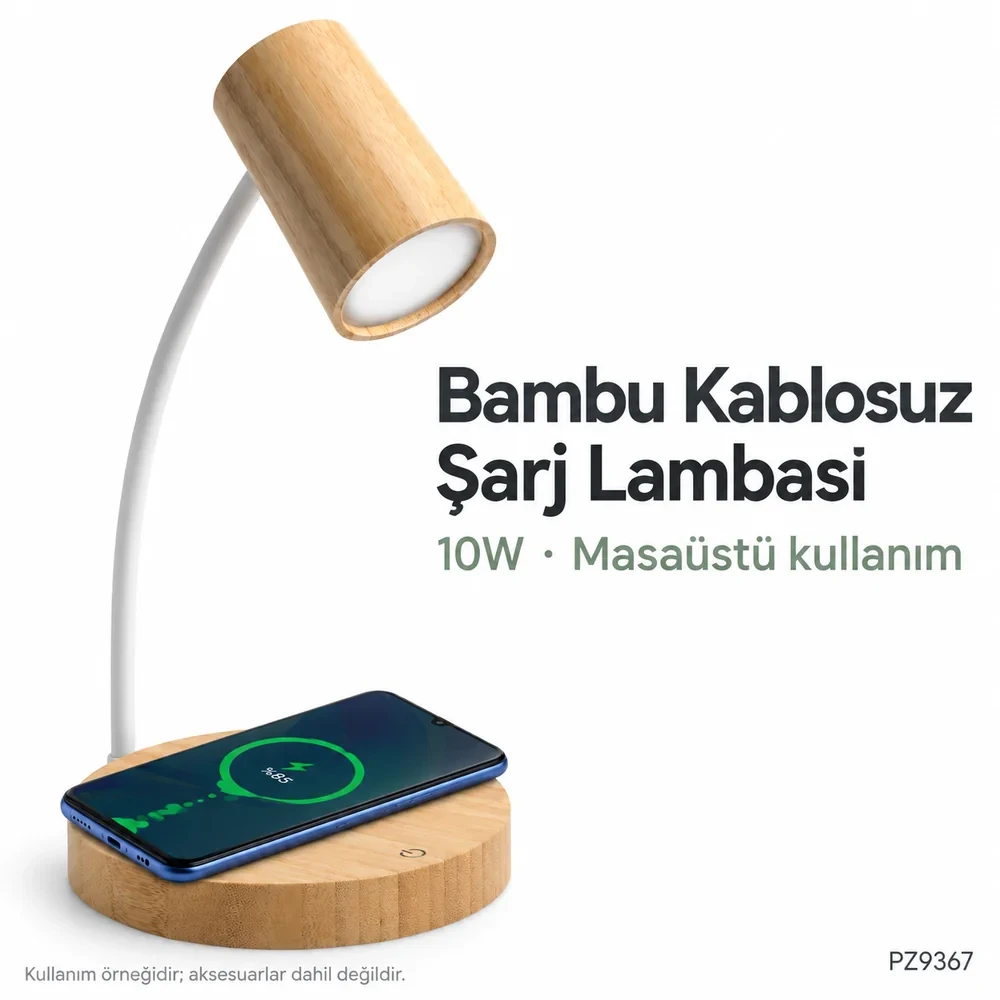 Bambu Masa Lambası + Kablosuz Şarj (10W Hızlı Şarj)
