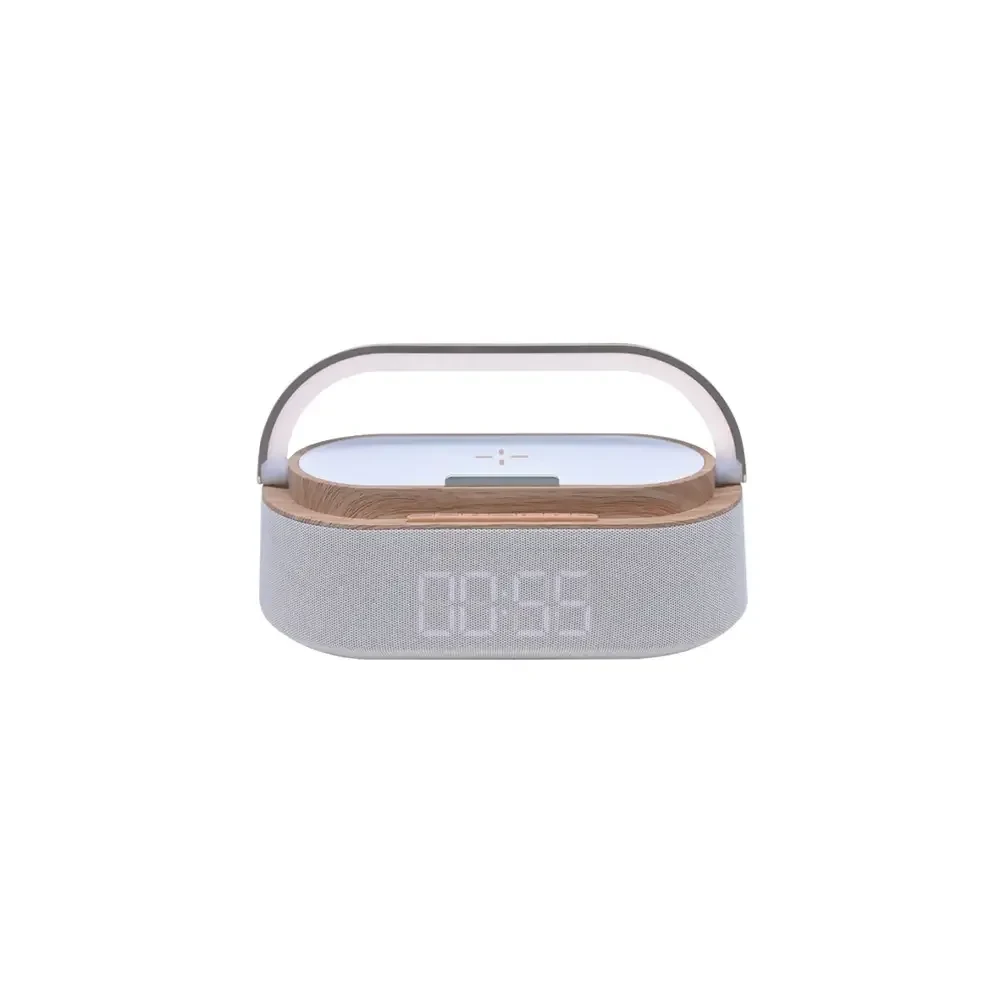 5’i 1 Arada Bluetooth Hoparlör + Kablosuz Şarj Cihazı + Alarm + Lamba + Telefon Standı (15W Hızlı Şarj)
