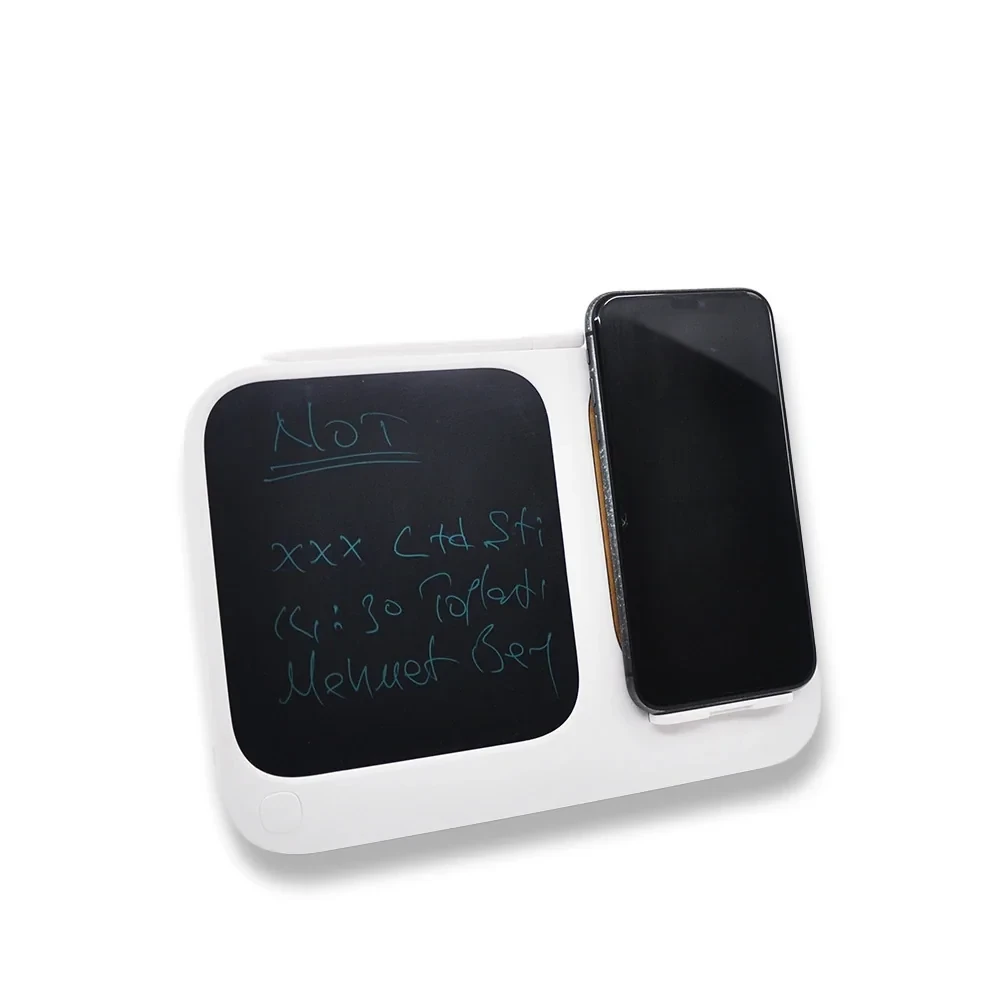 Kablosuz Şarj Cihazı ve LCD Yazım Tableti (Bambu Yüzeyli, 15W Hızlı Şarj, 6.3’’ Not Ekranı)