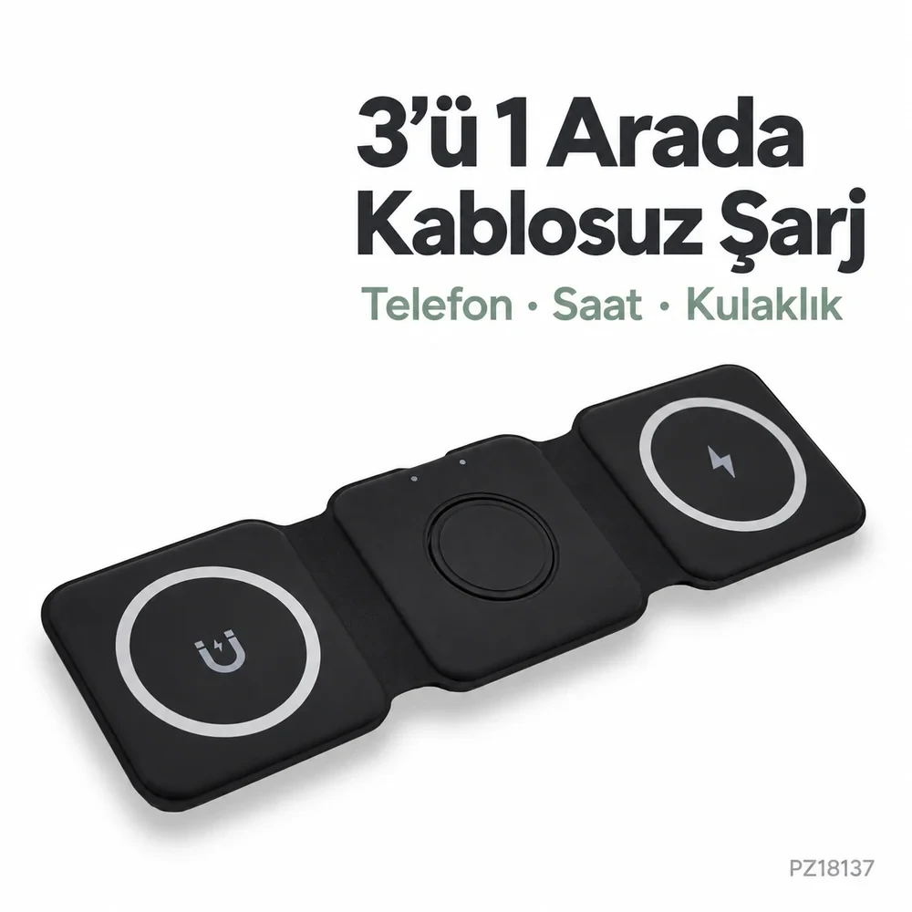Kablosuz Şarj Cihazı 3in1 (Akıllı Telefon - Saat - Kulaklık)