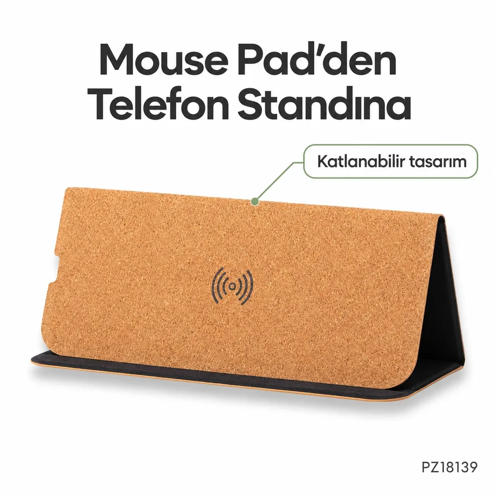 Mantar Yüzeyli Kablosuz Şarj Mouse Pad (Katlanabilir, 15W Hızlı Şarj)
