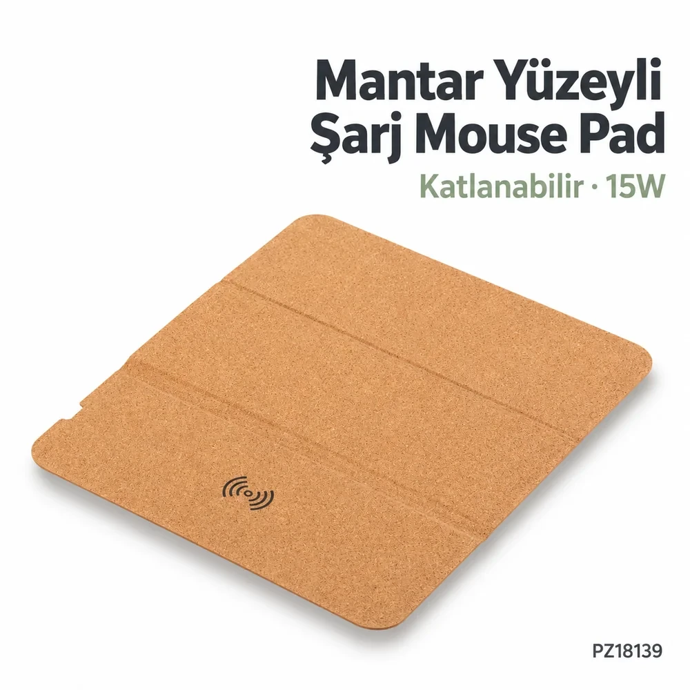 Mantar Yüzeyli Kablosuz Şarj Mouse Pad (Katlanabilir, 15W Hızlı Şarj)