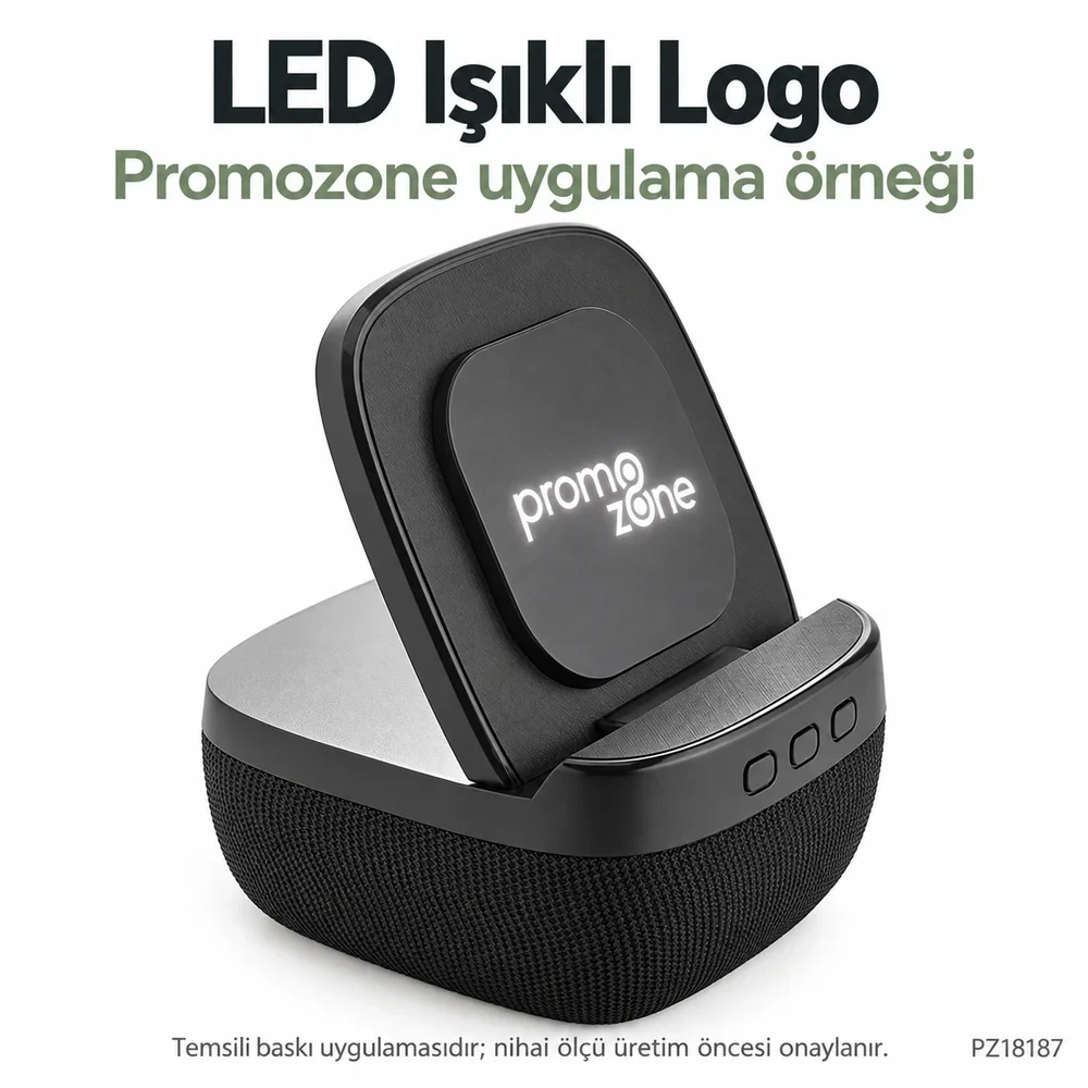 Bluetooth Hoparlör ve Wireless Şarj Standı (Işıklı Logolu, 15W, 1200 mAh)