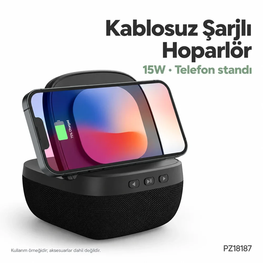 Bluetooth Hoparlör ve Wireless Şarj Standı (Işıklı Logolu, 15W, 1200 mAh)