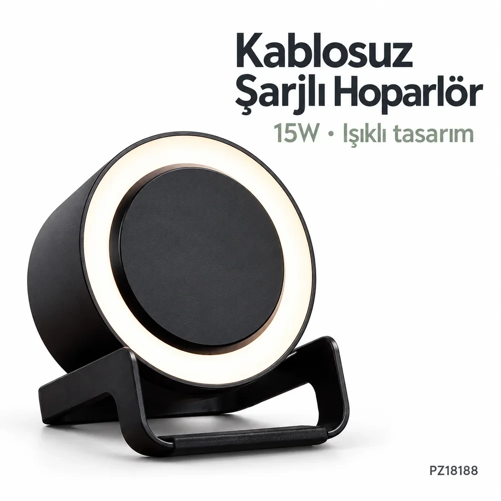 15W Wireless Şarj Özellikli Bluetooth Hoparlör  - Işıklı Logo