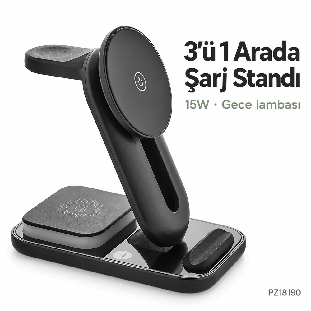 3’ü 1 Arada Wireless Şarj Cihazı ve Gece Lambası