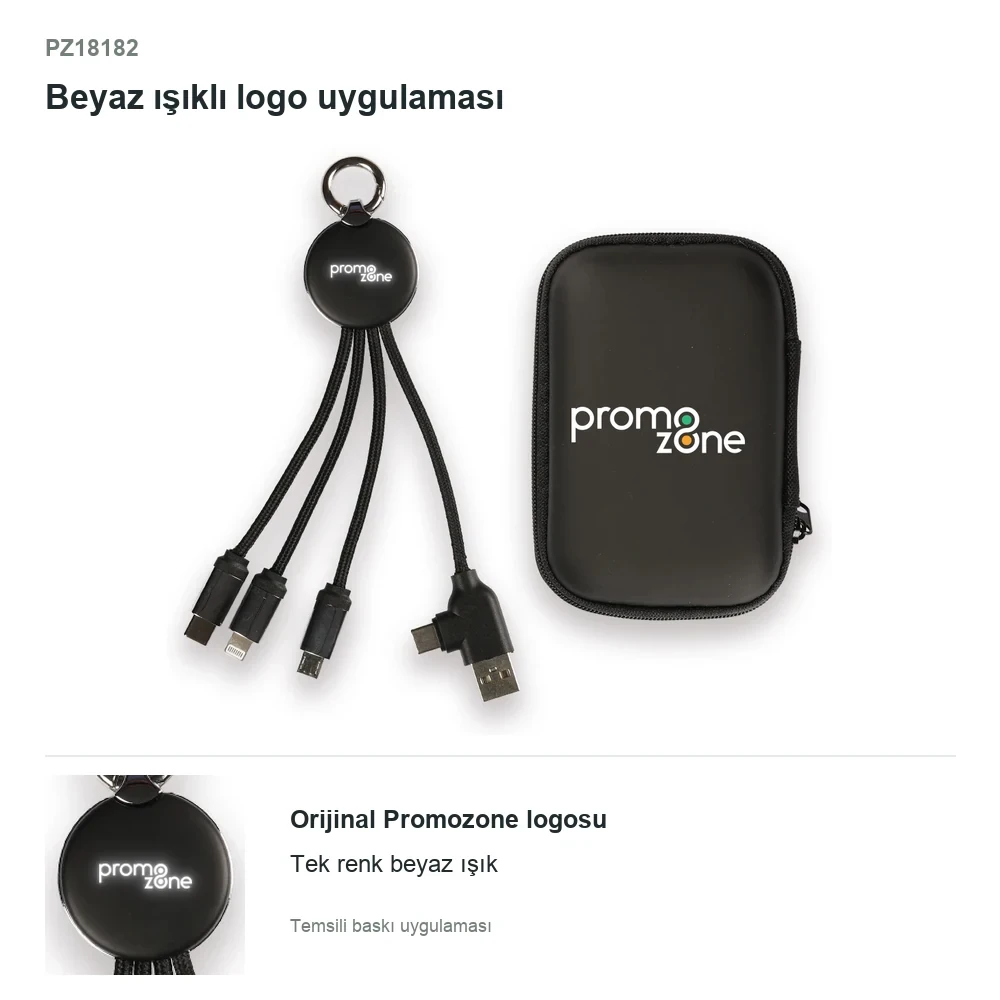 EVA Çantalı Işıklı Logolu 15 cm Anahtarlık Tipi 3’ü 1 Arada Şarj Kablosu (USB-C, Lightning, Micro USB) – Veri Aktarımlı