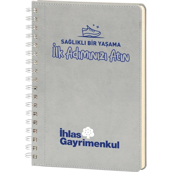 17x24 Spiralli Termo Deri Kapaklı Tarihsiz Defter - Gri