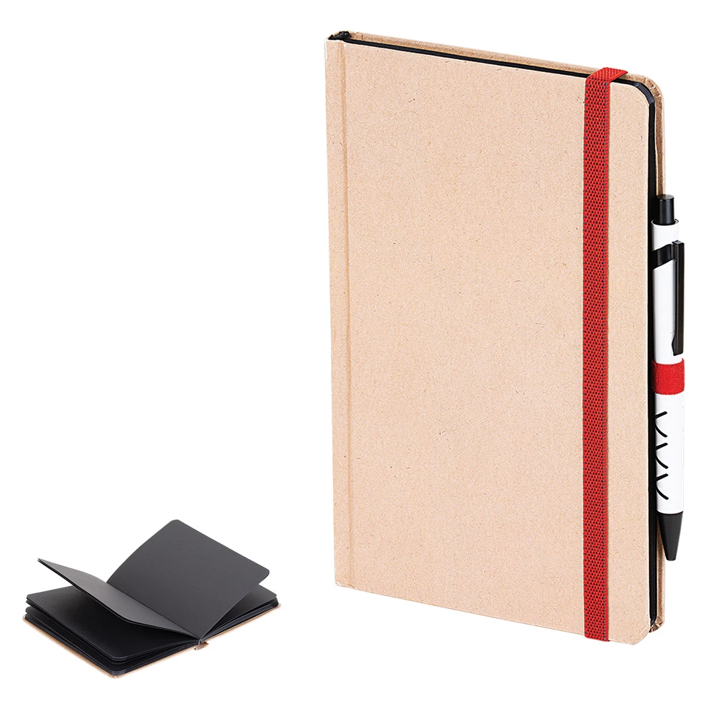 13 x 21 cm Kraft Sert Kapaklı Tarihsiz Defter 128 Sayfa 110 gr Siyah İç Kağıt Kalem Takma Yerli Promozone