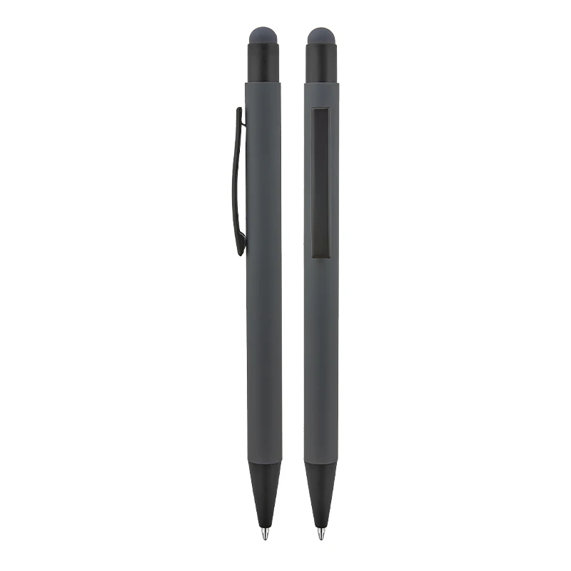 Metal Tükenmez Touchpen Kalem Rubber Gövde - Füme