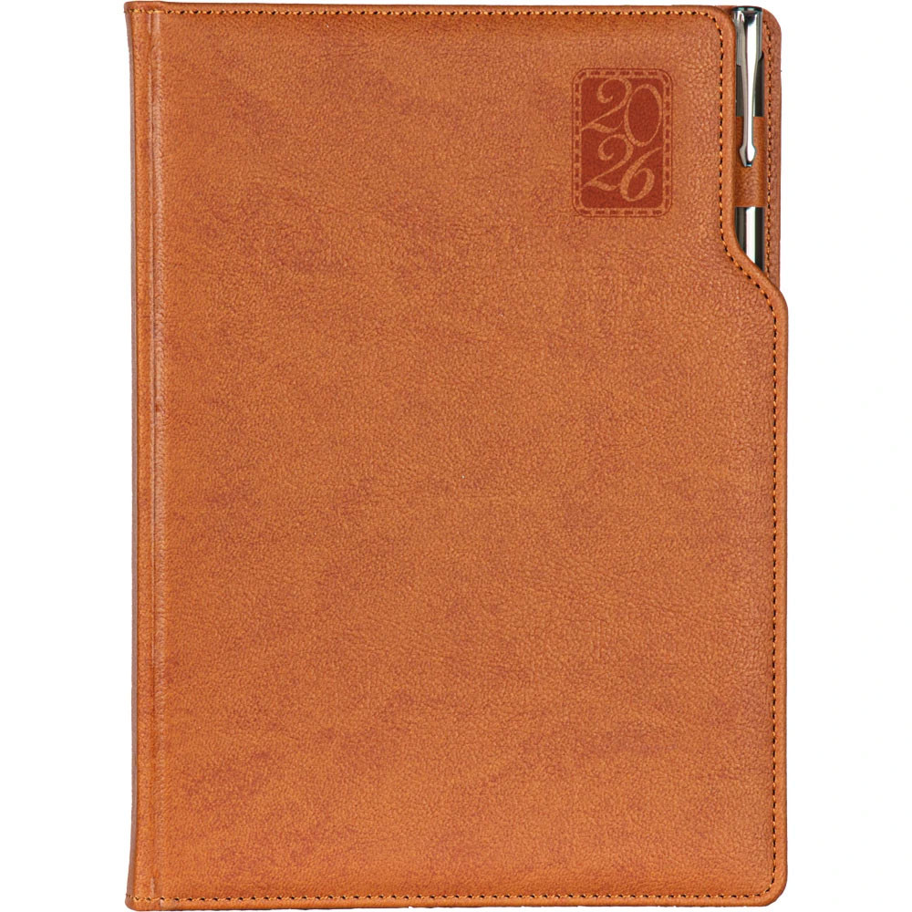 17 x 24 cm Termo Deri Sert Kapaklı Günlük Tarihli Ajanda 336 Sayfa 70 gr Ivory Krem Çizgili İç Kağıt Kalem Tutuculu Promozone