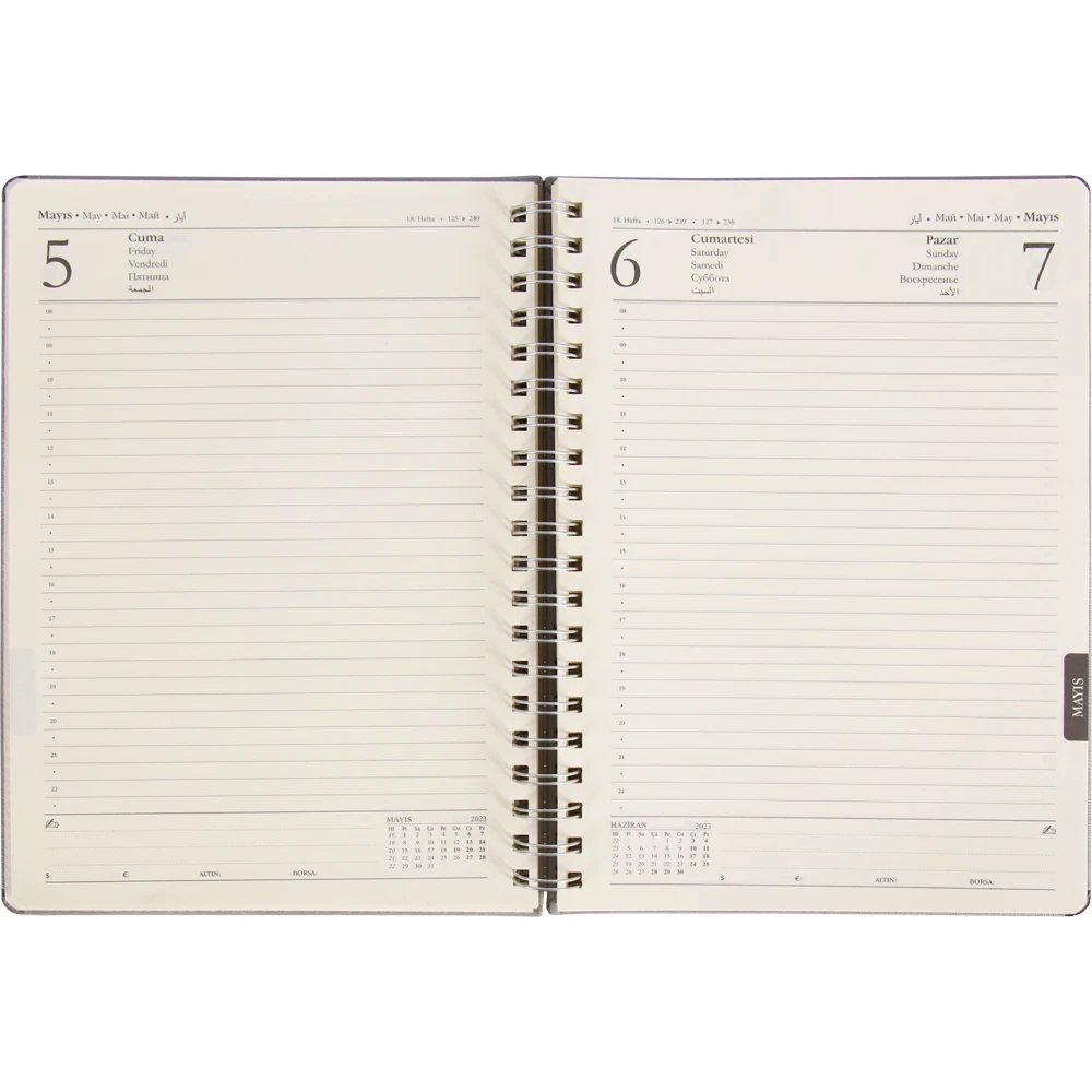 20 x 28 cm Spiralli Termo Deri Kapaklı Günlük Tarihli Ajanda 336 Sayfa 70 gr Ivory Krem Çizgili İç Kağıt