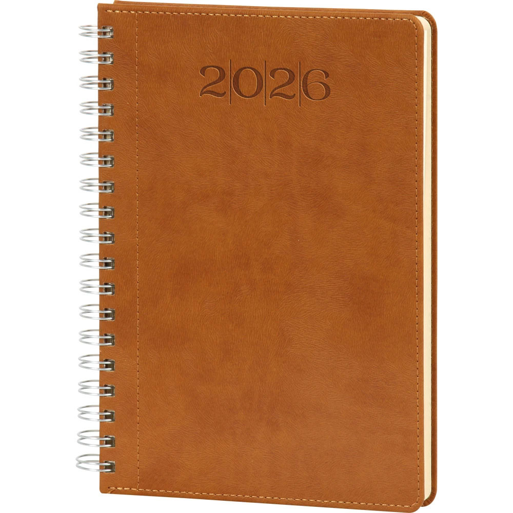 20 x 28 cm Spiralli Termo Deri Kapaklı Günlük Tarihli Ajanda 336 Sayfa 70 gr Ivory Krem Çizgili İç Kağıt Promozone