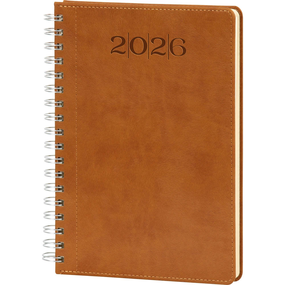 20 x 28 cm Spiralli Termo Deri Kapaklı Haftalık Tarihli Ajanda 128 Sayfa 90 gr Ivory Krem Çizgili İç Kağıt Promozone