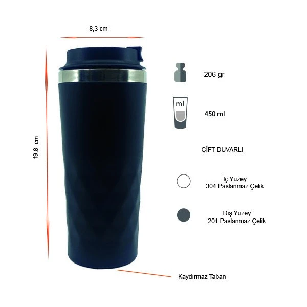 Termos Tipi Çelik Kupa Bardak 450 Ml Promozone