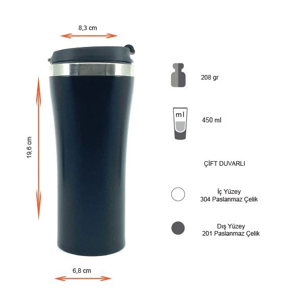 Termos Tipi Çelik Kupa Bardak 450 Ml Promozone