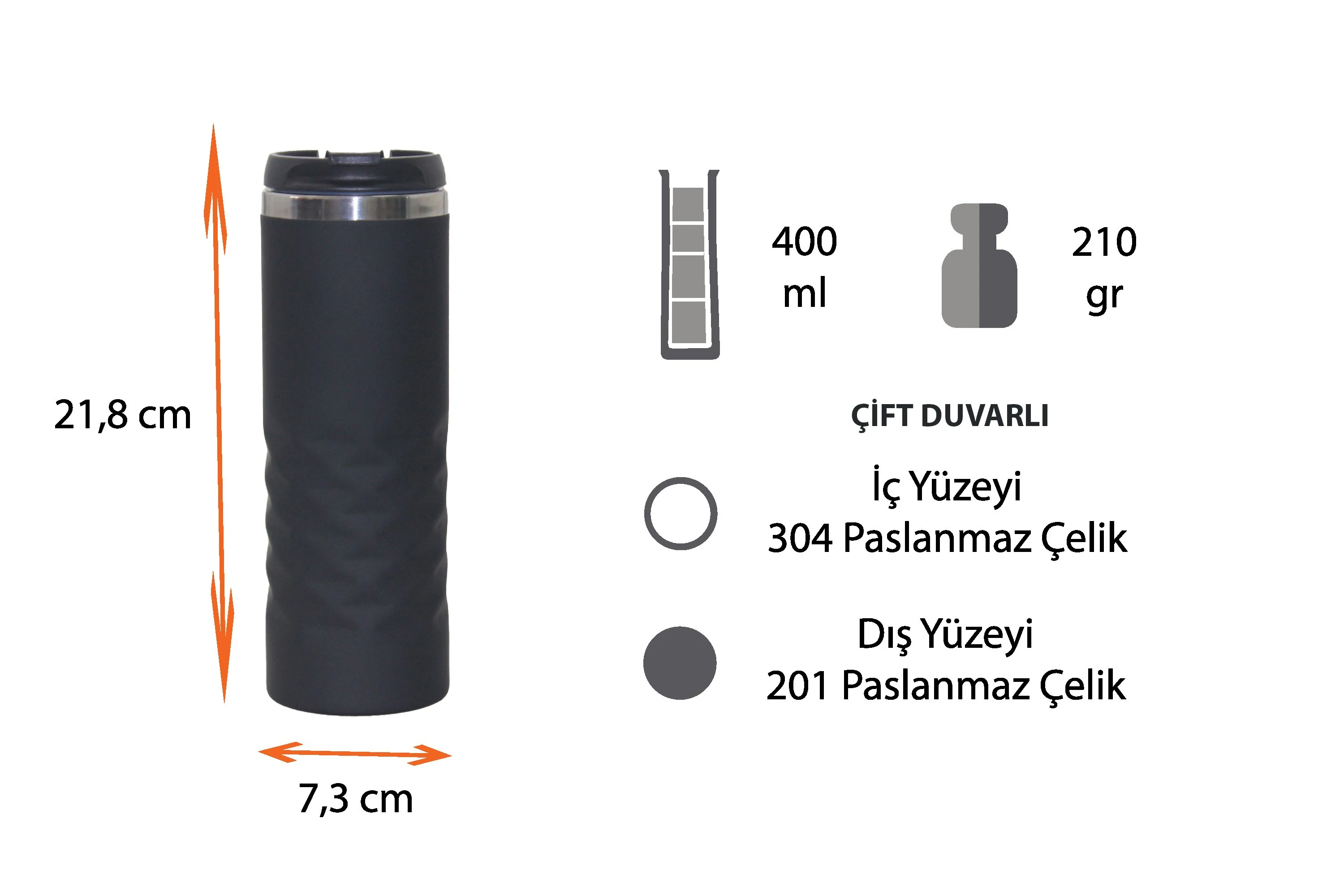 Termos Tipi Çelik Kupa Bardak 400 Ml Promozone