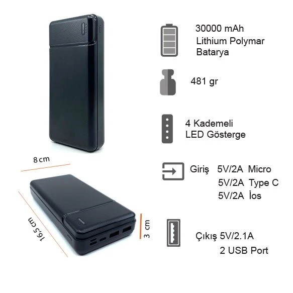 30.000 mAh Dijital Ekranlı Powerbank Promozone