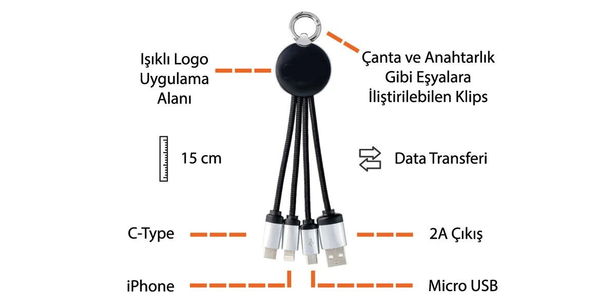 Işıklı Kısa Şarj Kablosu Promozone