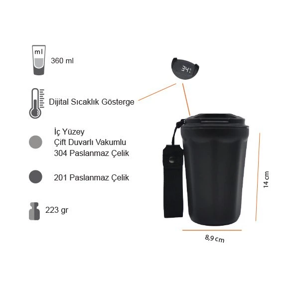 Isı Dereceli Termos Bardak 360 ML Promozone