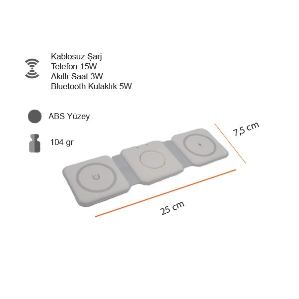 Kablosuz Şarj Cihazı 3in1 (Akıllı Telefon - Saat - Kulaklık) Promozone