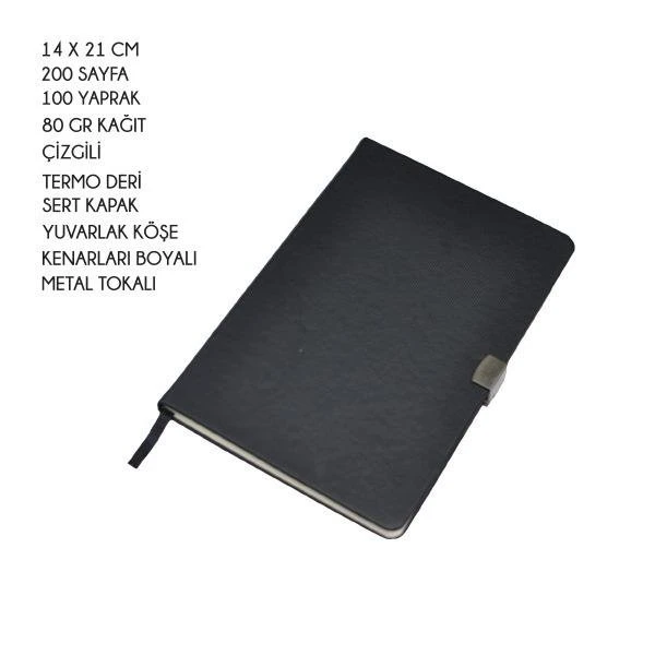 14 x 21 cm Termo Deri Kapaklı Tarihsiz Defter, 224 Sayfa, 80gr. Ivory Çizgili İç Kağıt, Metal Kilit, Kenarları Boyalı Promozone