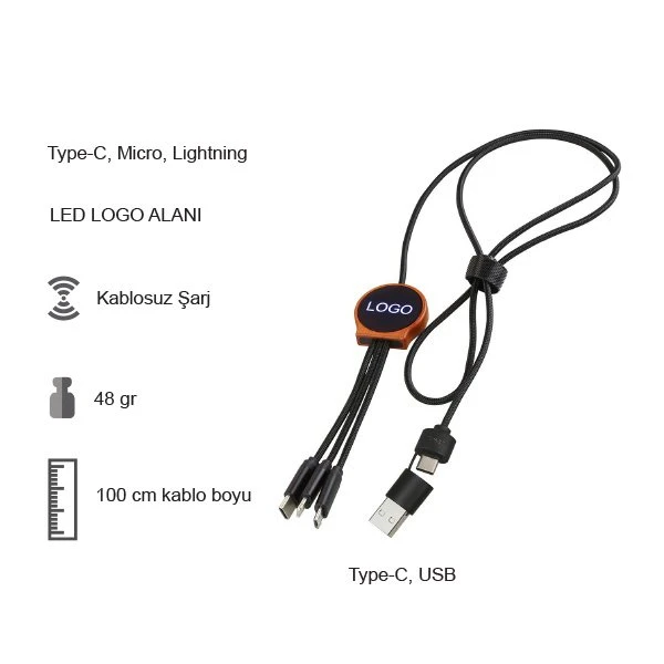 15W Wireless Şarj Bambu Kablo Type-c Bambu (Çantalı) Promozone
