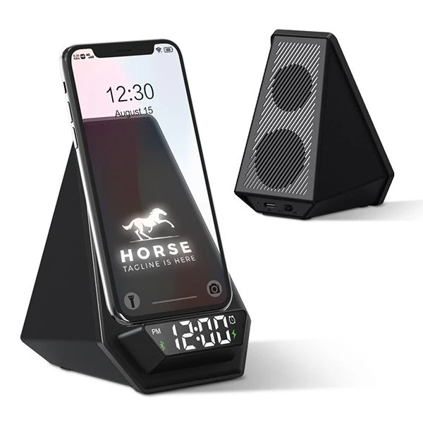 15W Işıklı Kablosuz Şarj Cihazı - Bluetooth Hoparlör (Akıllı Saat ve Alarm Özellikli) Promozone