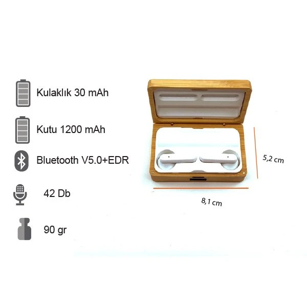 Bambu Kutulu Airpods Tipi Kablosuz Kulaklık Promozone