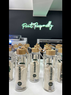 600 ml H2o Bambu Kapaklı Borosilikat Cam Matara