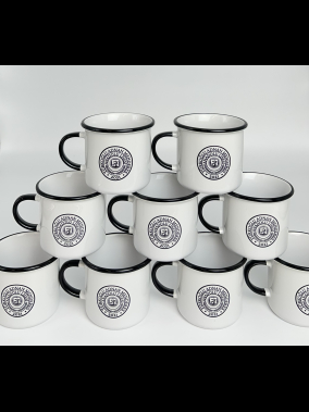 Süblimasyon Kulpu ve Ağız Çevresi Renkli Enamel Emaye Kupa - Kutulu