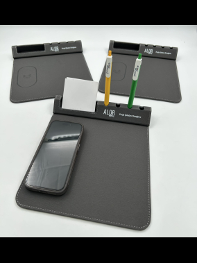 Kablosuz Şarj Özellikli Mouse Pad (10W, Kalemlik ve Telefon Standlı)