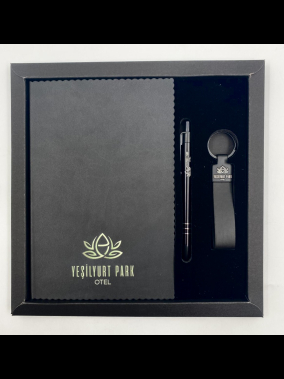 Defter, Metal Kalem & Deri Anahtarlık Kutulu Hediye Seti